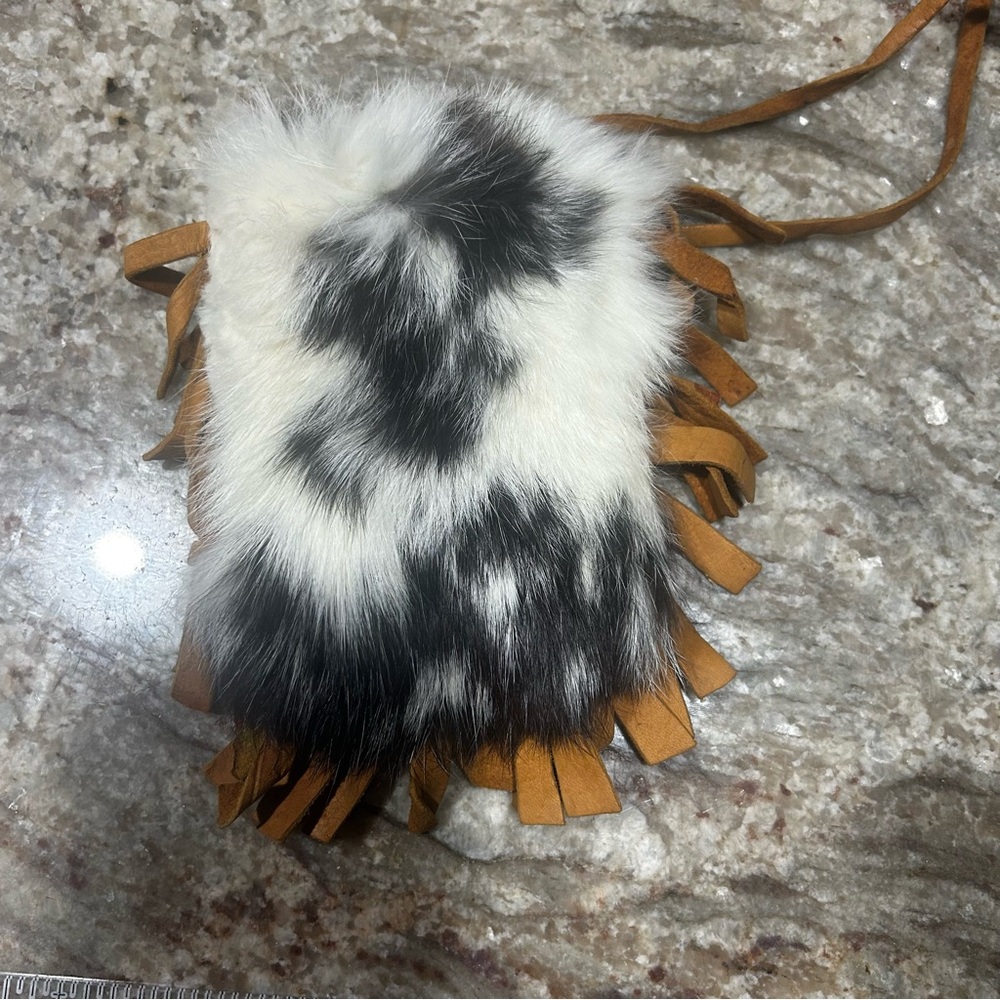 Handmade Real Leather & Fur Fringe Crossbody Mini Pouch Bag